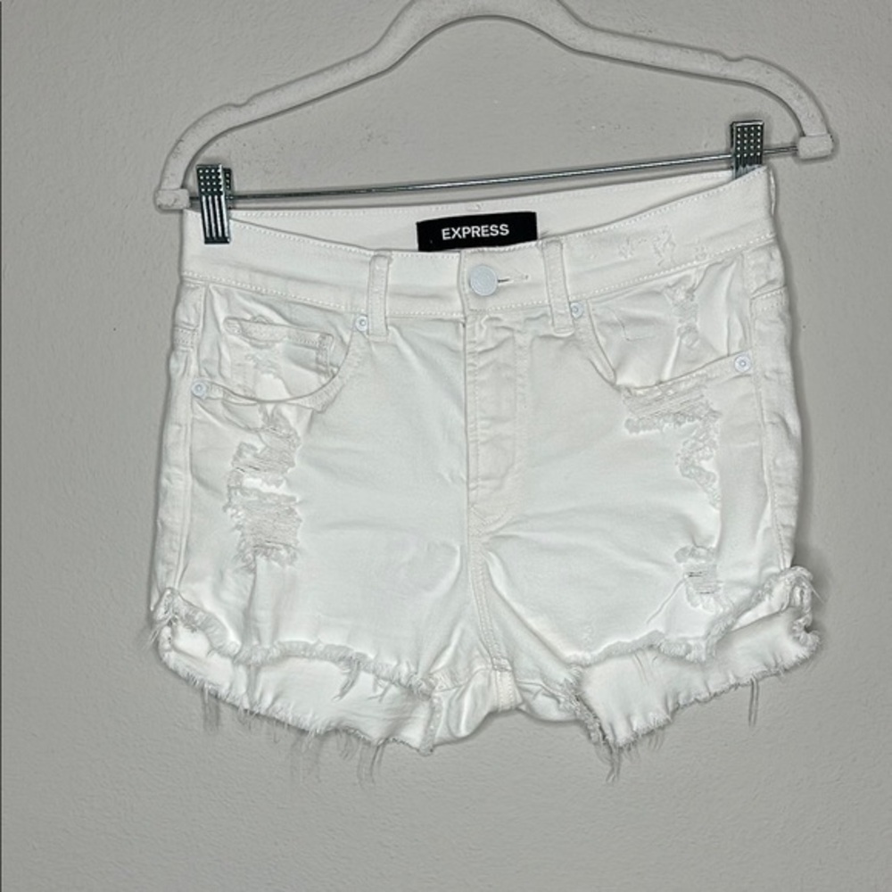 Express Women's White Frayed Jean Shorts
